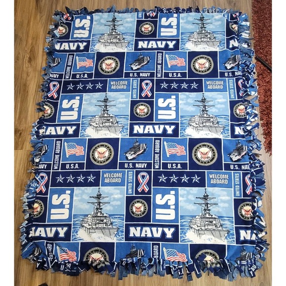 Navy Custom Reversible Tie Blanket Armed Forces - Picture 2 of 4